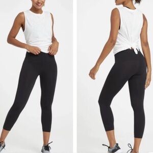 SPANX Shape Leggings Pants Black Womens 1X Cropped Ankle Zip Smooth Sculpt NEW